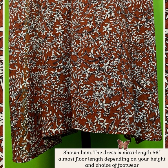 GAOVOT NWT L BROWN/IVORY FLORAL LONG MAXI DRESS W SIDE SLITS LIGHTWEIGHT UNLINED - Picture 14 of 16